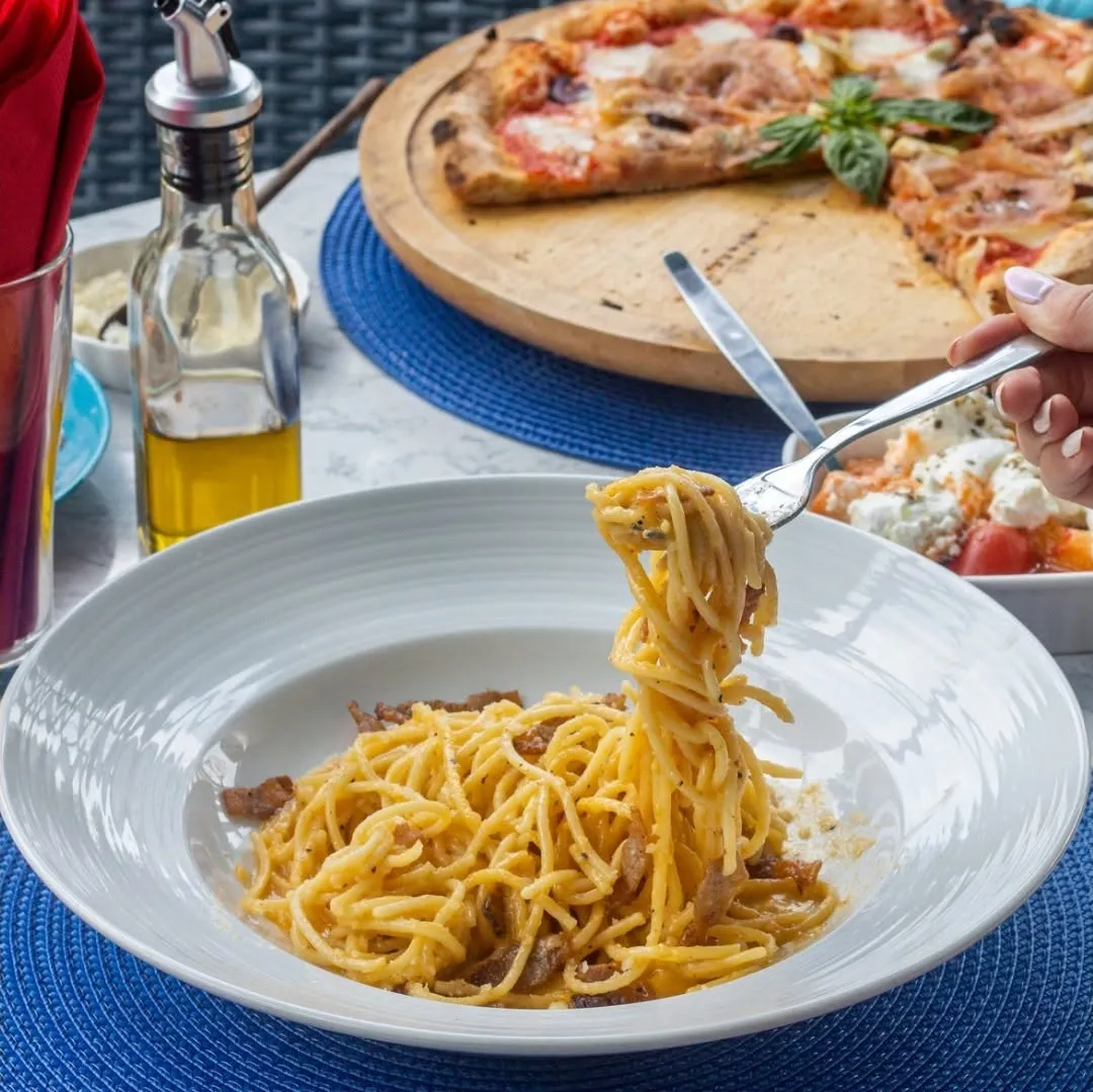 Fresh Italian carbonara served at Allegro