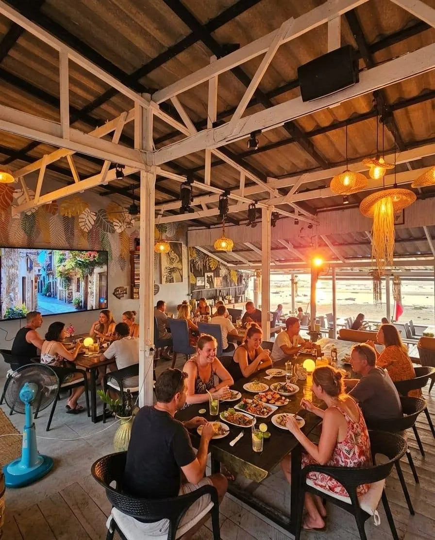 Guests dining inside Aromi Diversi at sunset