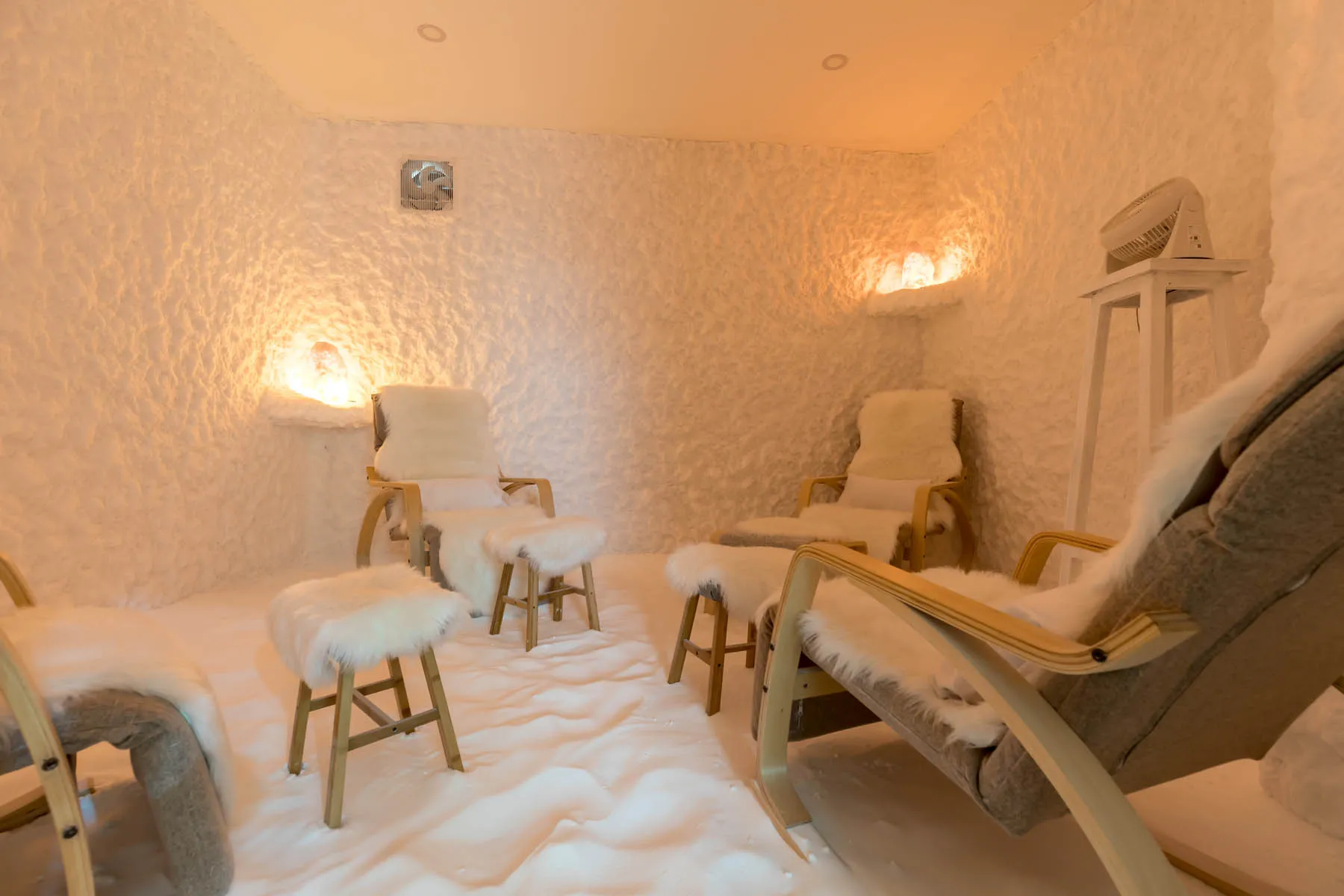Warmly lit salt therapy room at The Salt Room Koh Samui